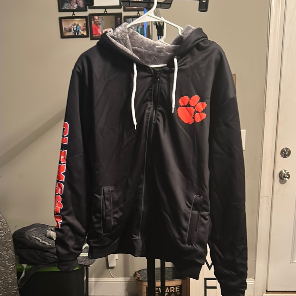 Black Clemson Hoodie with Orange Paw Print